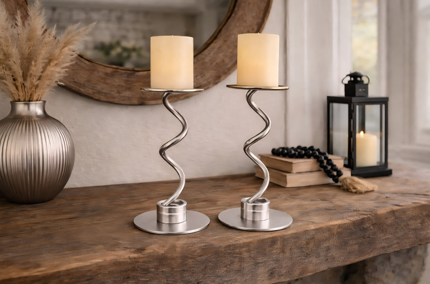 Hand Forged Steel Wavy Candle Holders