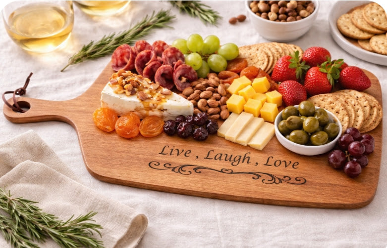 Engraved Farmhouse Charcuterie Board - Live, Laugh, Love Collection