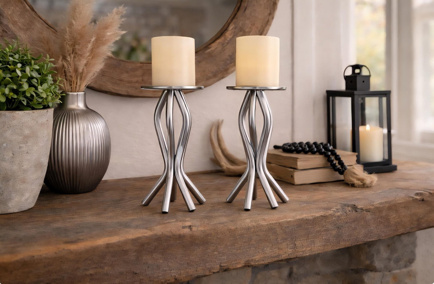 Hand Forged Steel Candle Holders - Silver