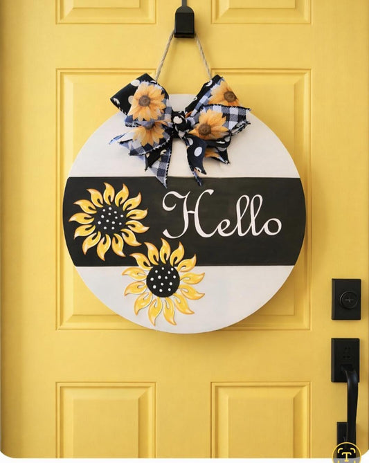 Hand-Painted Sunflower 'Hello' Door Hanger