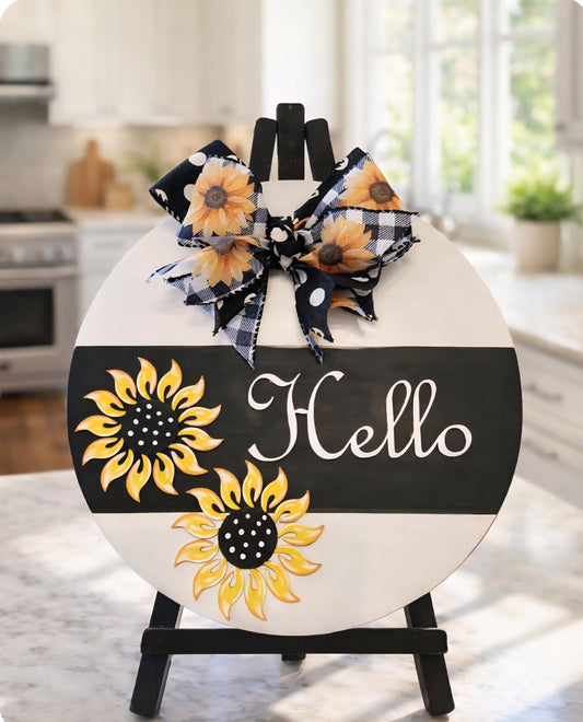 Hand-Painted Sunflower 'Hello' Door Hanger