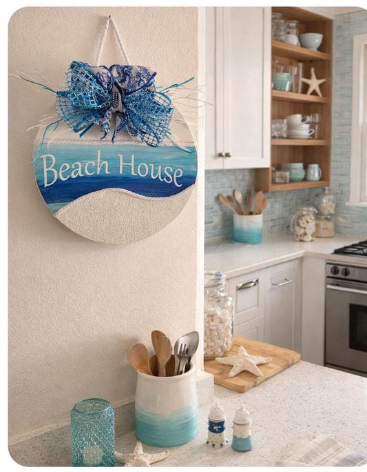 Handcrafted Beach House Sign: Coastal Nautical Decor