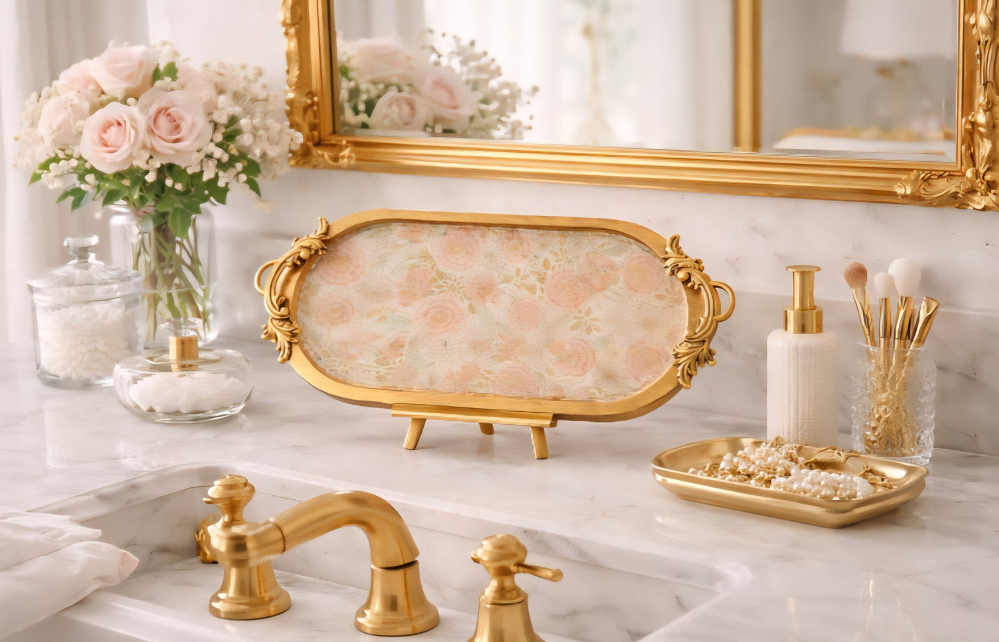 Vintage Gold Floral Trinket Tray