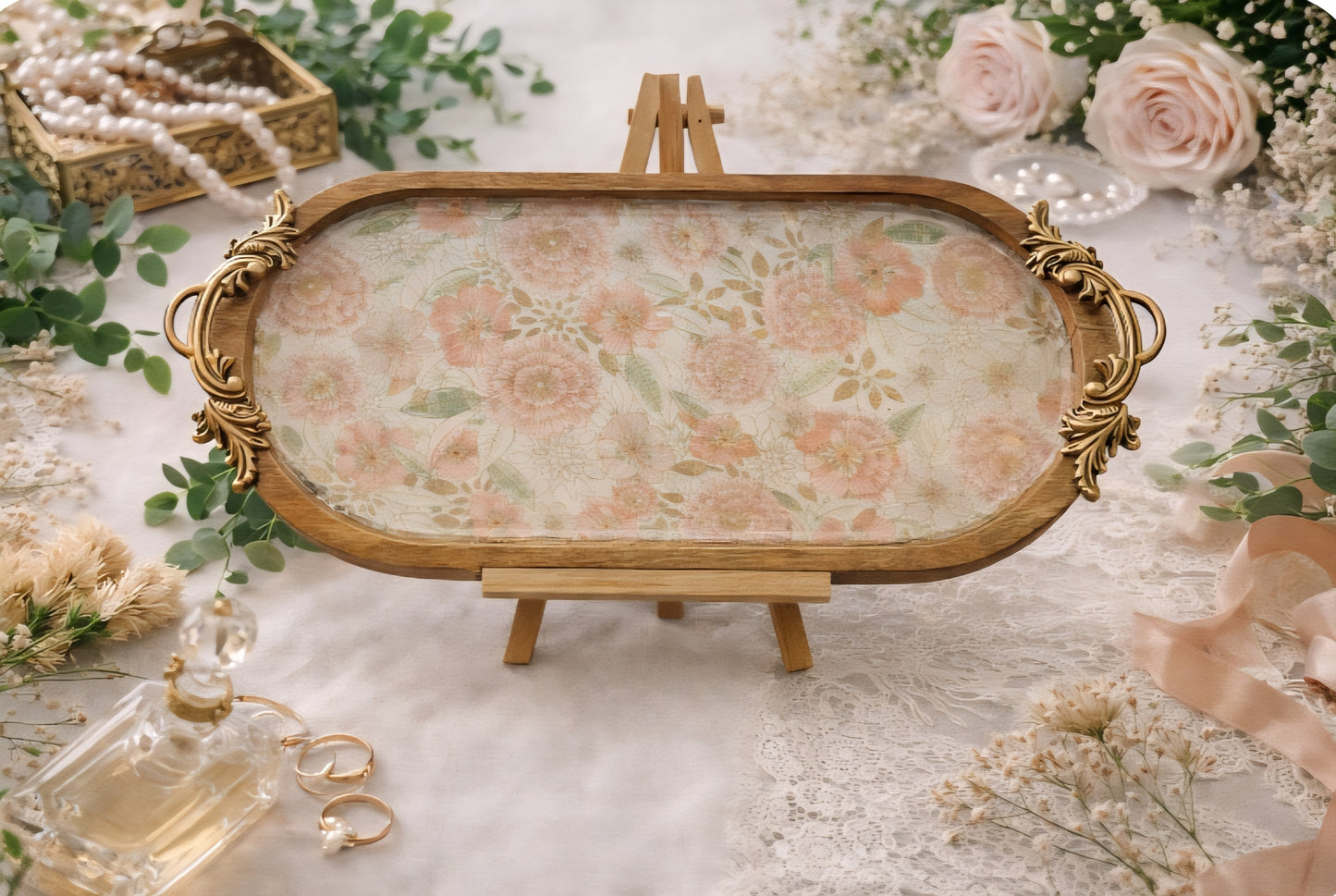 Vintage Gold Floral Trinket Tray