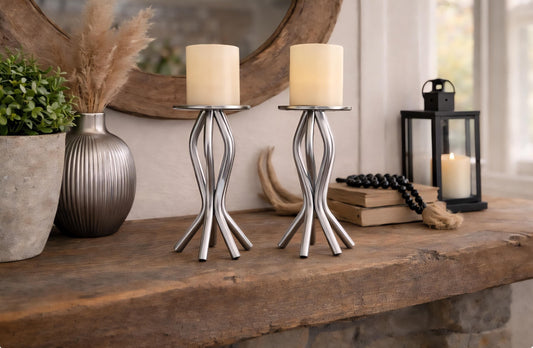 Hand Forged Steel Candle Holders - Silver