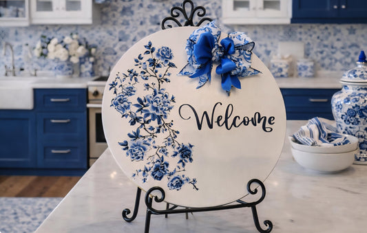 Elegant Blue and White Welcome Sign